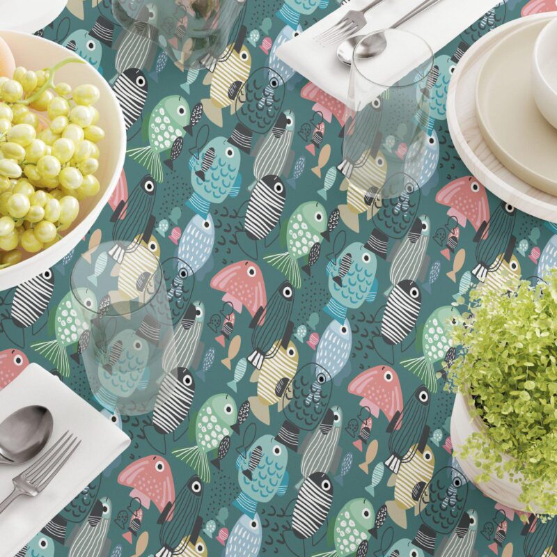 Round Tablecloth, 100% Polyester, 70  Round, Abstract Fish - Image 3