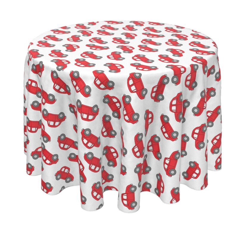 Round Tablecloth, 100% Polyester, 70  Round, Red Vintage Cars