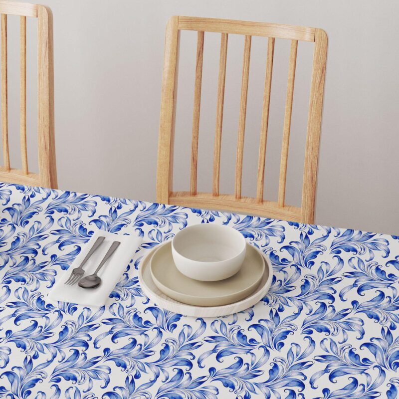 Round Tablecloth, 100% Polyester, 70  Round, Blue Traditional Leaves - Image 4