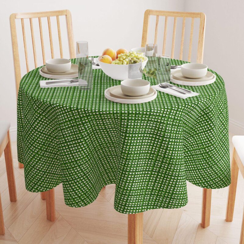 Round Tablecloth, 100% Polyester, 90  Round, Bam boo Green Grid Fence - Image 2