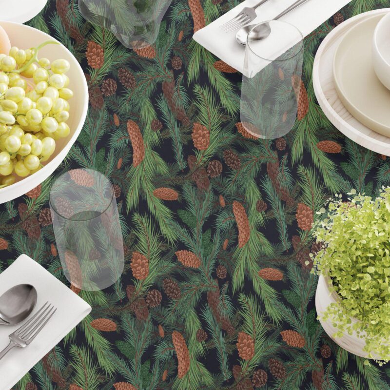 Round Tablecloth, 100% Polyester, 60  Round, Fir Branches and Green Pines - Image 3