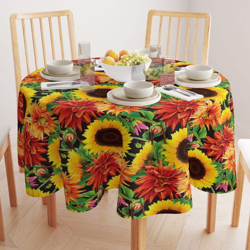 Round Tablecloth, 100% Polyester, 70  Round, Sunflower Garden - Image 2