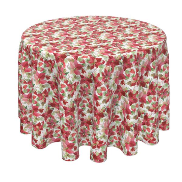 Round Tablecloth, 100% Polyester, 70  Round, Poinsettia and Pinecones