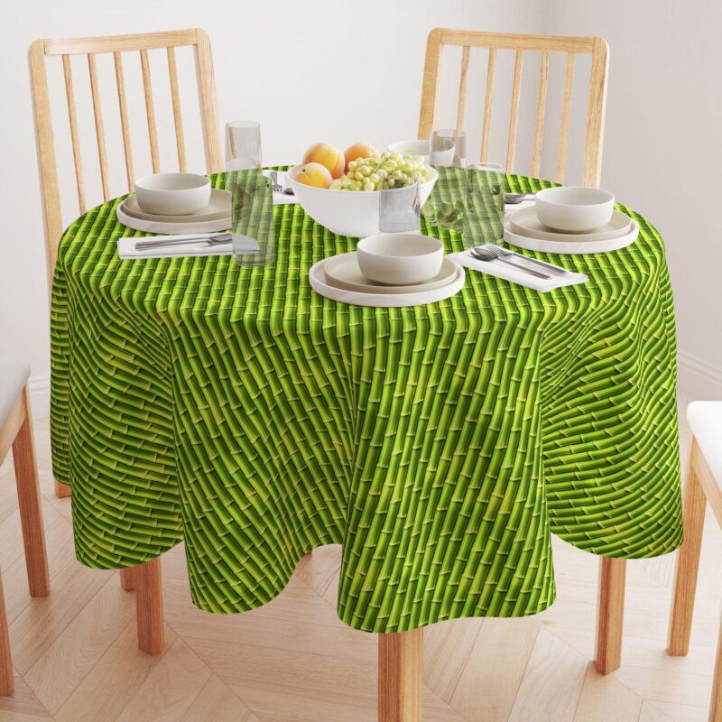 Round Tablecloth, 100% Polyester, 90  Round, Green Bam boo Sticks - Image 2