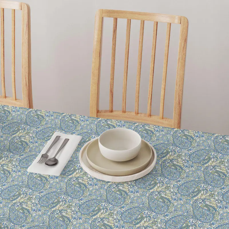 Round Tablecloth, 100% Polyester, 60  Round, Blue Paisley - Image 4