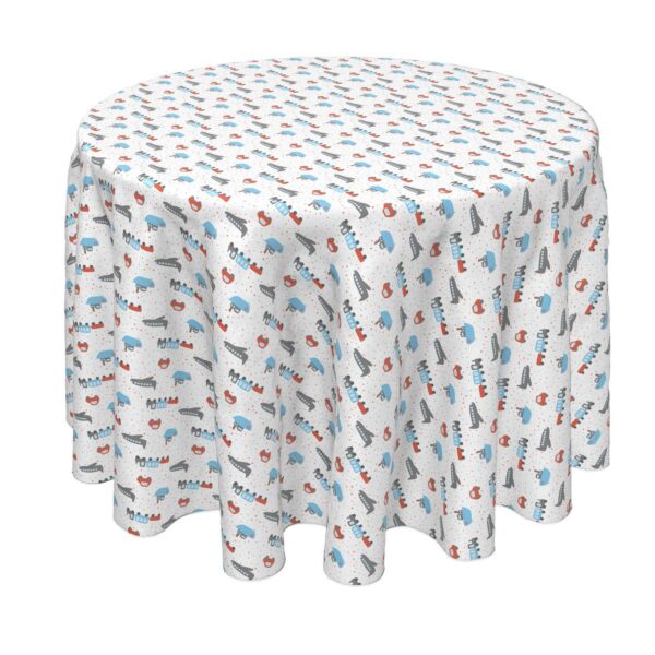 Round Tablecloth, 100% Polyester, 90  Round, Colorful Trains, Planes, Cars and Boats