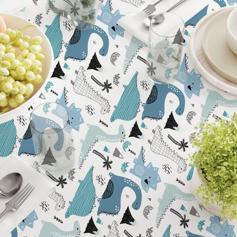 Round Tablecloth, 100% Polyester, 60  Round, Hand Drawn Dinosaurs - Image 3