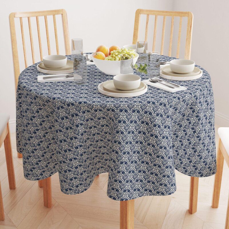 Round Tablecloth, 100% Polyester, 60  Round, Cranes in Damask - Image 2