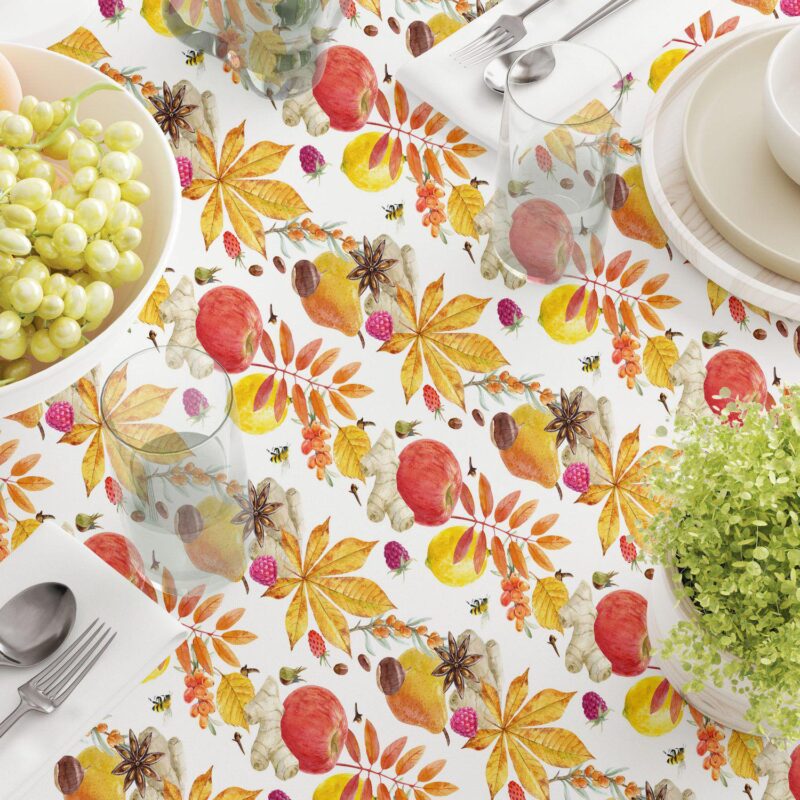 Round Tablecloth, 100% Polyester, 60  Round, Fall Time Fruits and Leaves - Image 3