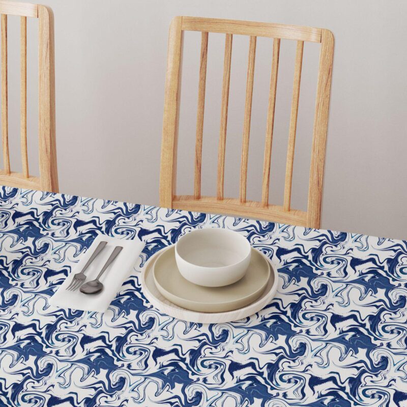 Round Tablecloth, 100% Polyester, 90  Round, Blue Marble - Image 4
