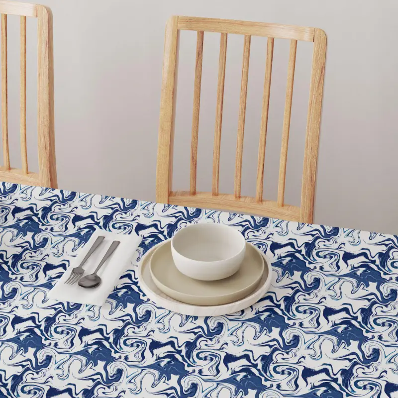 Round Tablecloth, 100% Polyester, 90  Round, Blue Marble - Image 4