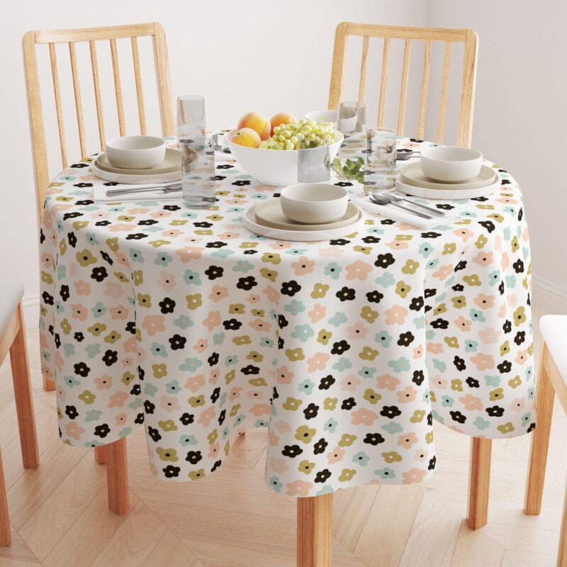 Round Tablecloth, 100% Polyester, 90  Round, Cartoon Flowers - Image 2