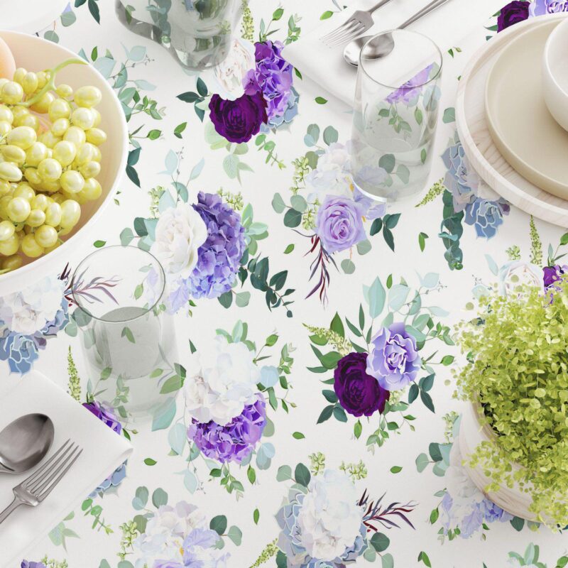 Round Tablecloth, 100% Polyester, 90  Round, Purple and White Hydrangeas - Image 3