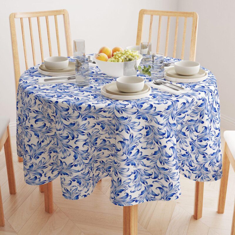 Round Tablecloth, 100% Polyester, 70  Round, Blue Traditional Leaves - Image 2