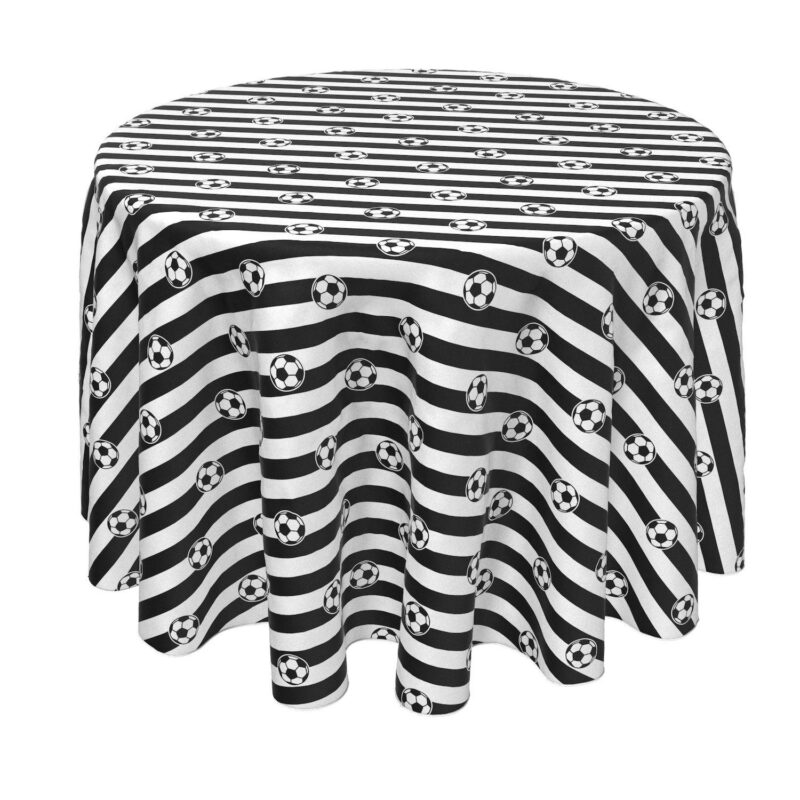 Round Tablecloth, 100% Polyester, 60  Round, Soccer Ball Stripe