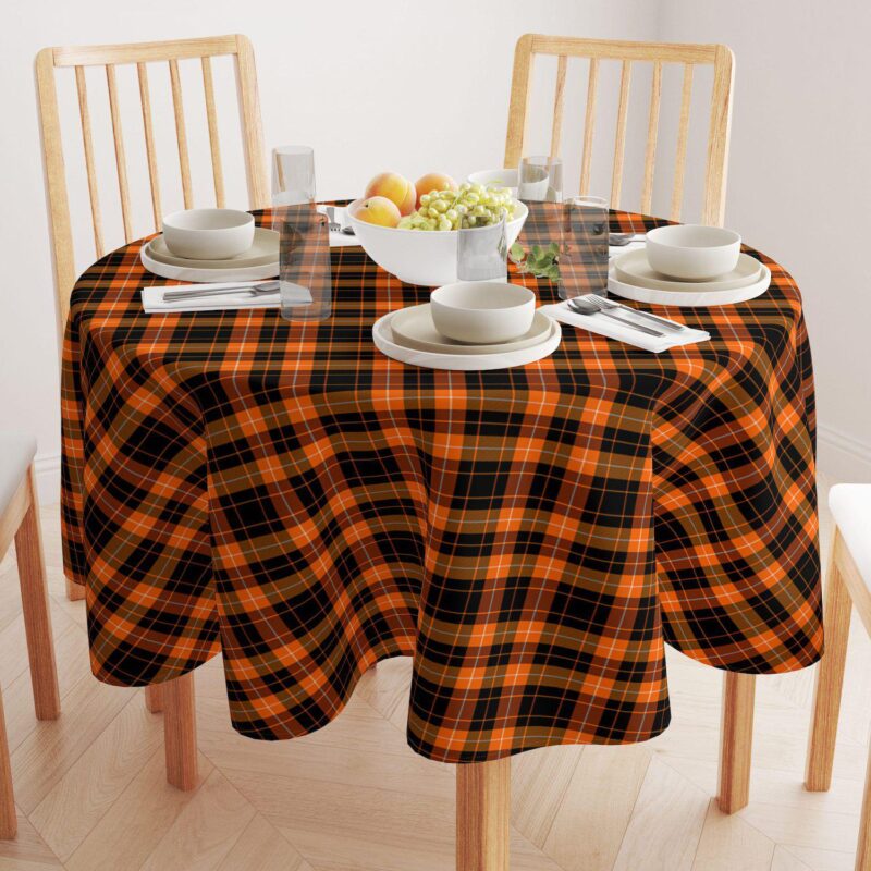 Round Tablecloth, 100% Polyester, 60  Round, Halloween Plaid - Image 2