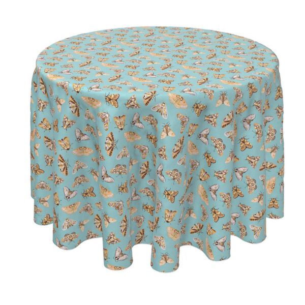 Round Tablecloth, 100% Polyester, 90  Round, Moths on Blue Background