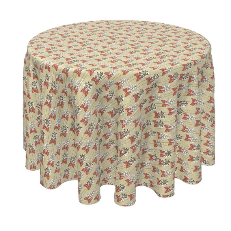 Round Tablecloth, 100% Polyester, 60  Round, Pine Cones with Bows