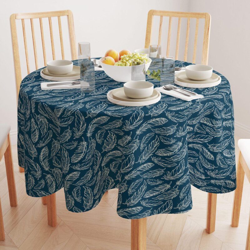 Round Tablecloth, 100% Polyester, 60  Round, Calligraphy Feathers - Image 2