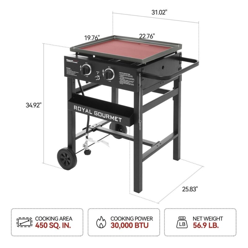 Royal Gourmet GB2000N 23-Inch Flat Top Gas Griddle, 2-Burner Outdoor Griddle - Image 3