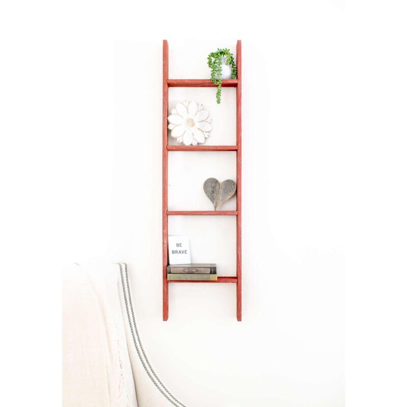Rustic Farmhouse 4ft Reclaimed Wood Decorative Bookcase Picket Ladder - Image 5