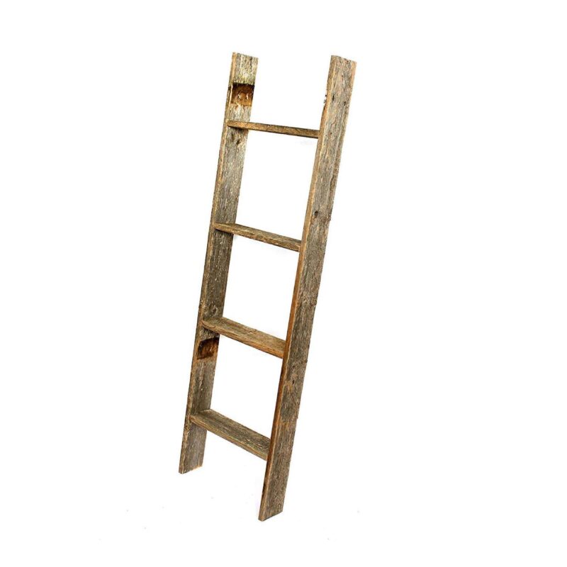 Rustic Farmhouse 4ft Reclaimed Wood Decorative Bookcase Picket Ladder - Image 7