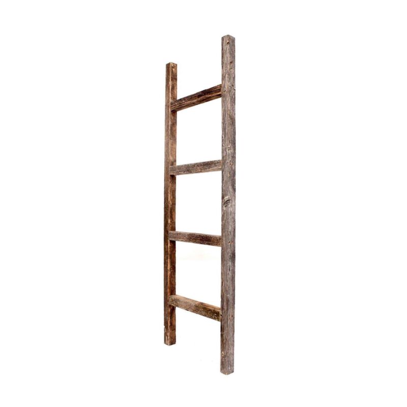 Rustic Farmhouse 4ft Reclaimed Wood Decorative Bookcase Ladder - Image 5