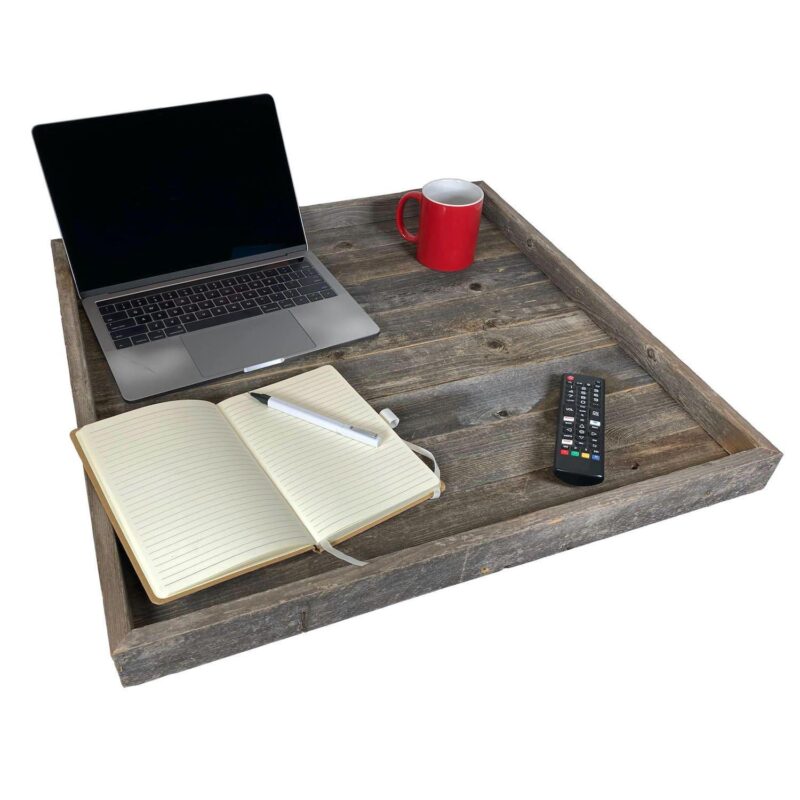 Rustic Farmhouse Extra Large Reclaimed Wooden Ottoman Orangizing Serving Tray - Image 2