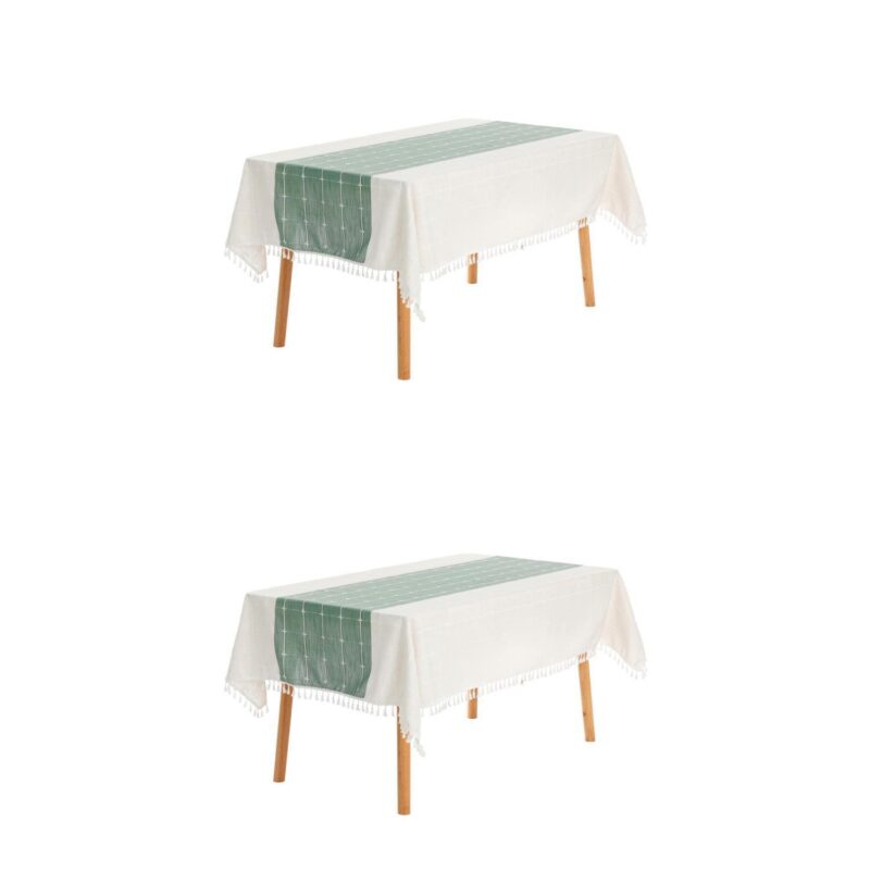 Rustic Tablecloth Cotton Linen Waterproof Table Cover With Tassels 55  X 87