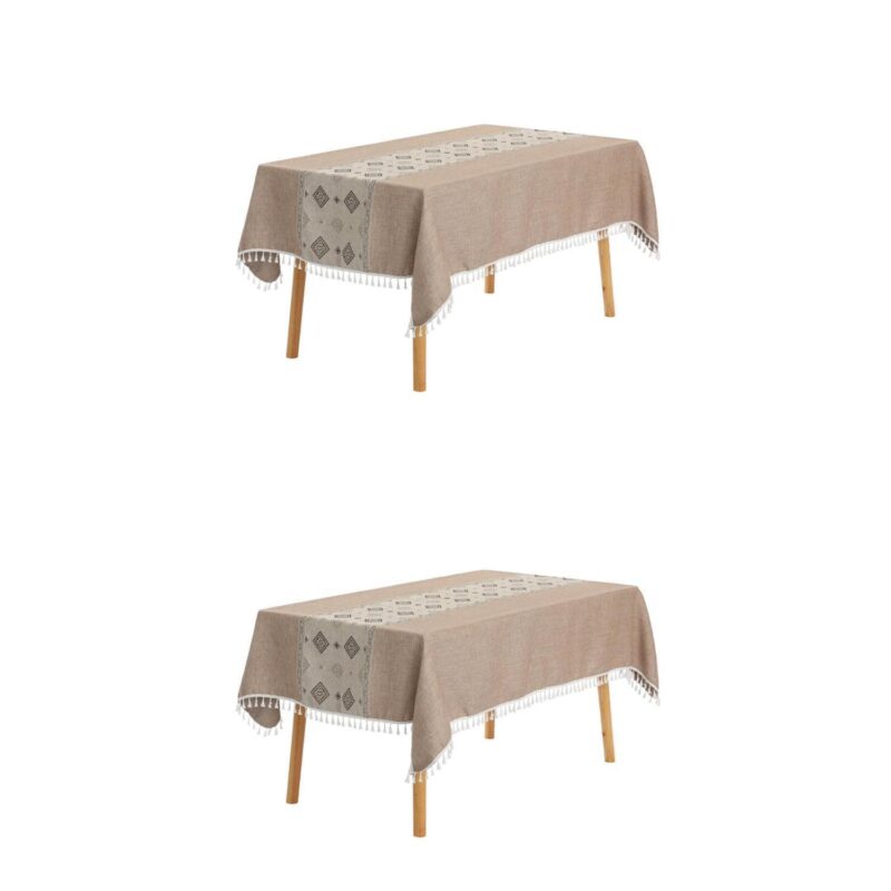Rustic Tablecloth Cotton Linen Waterproof Table Cover With Tassels 55  X 87 - Image 14