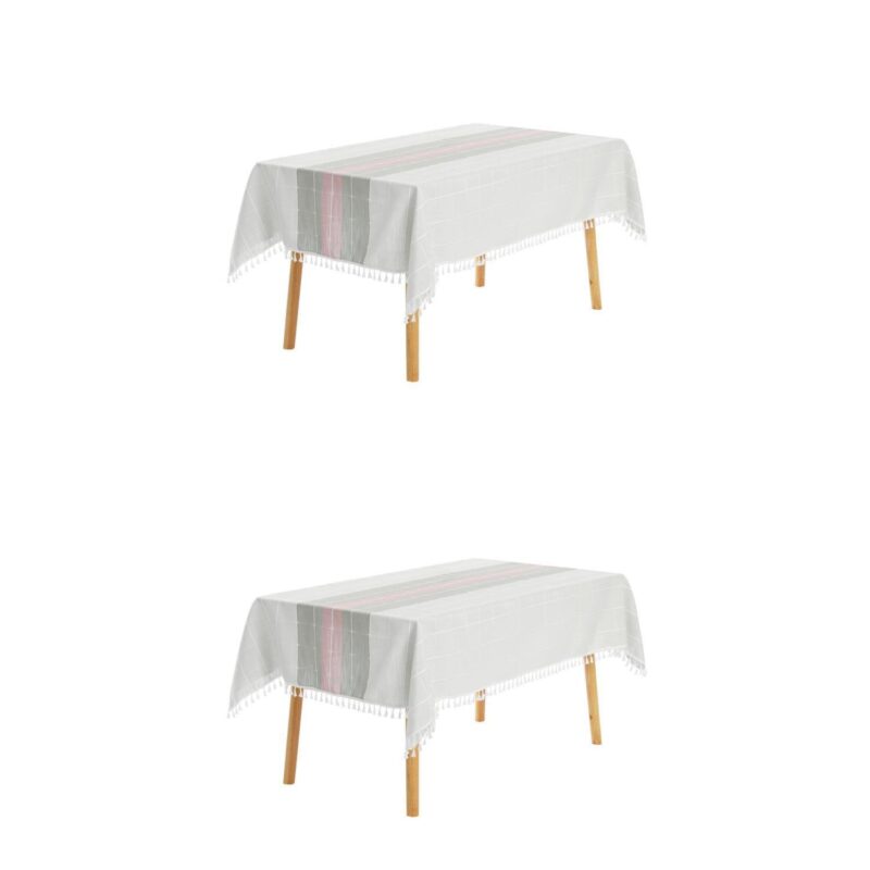 Rustic Tablecloth Cotton Linen Waterproof Table Cover With Tassels 55  X 87 - Image 6