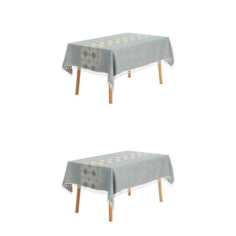 Rustic Tablecloth Cotton Linen Waterproof Table Cover With Tassels 55  X 87 - Image 8