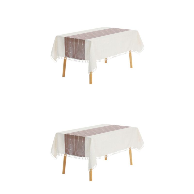 Rustic Tablecloth Cotton Linen Waterproof Table Cover With Tassels - Image 12