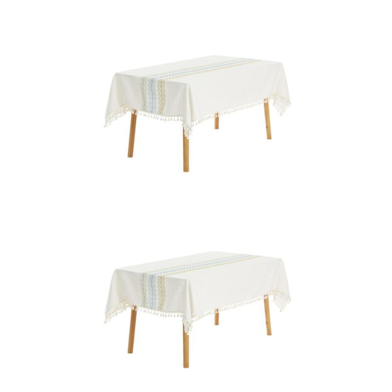 Rustic Tablecloth Cotton Linen Waterproof Table Cover With Tassels 55  X 87 - Image 10