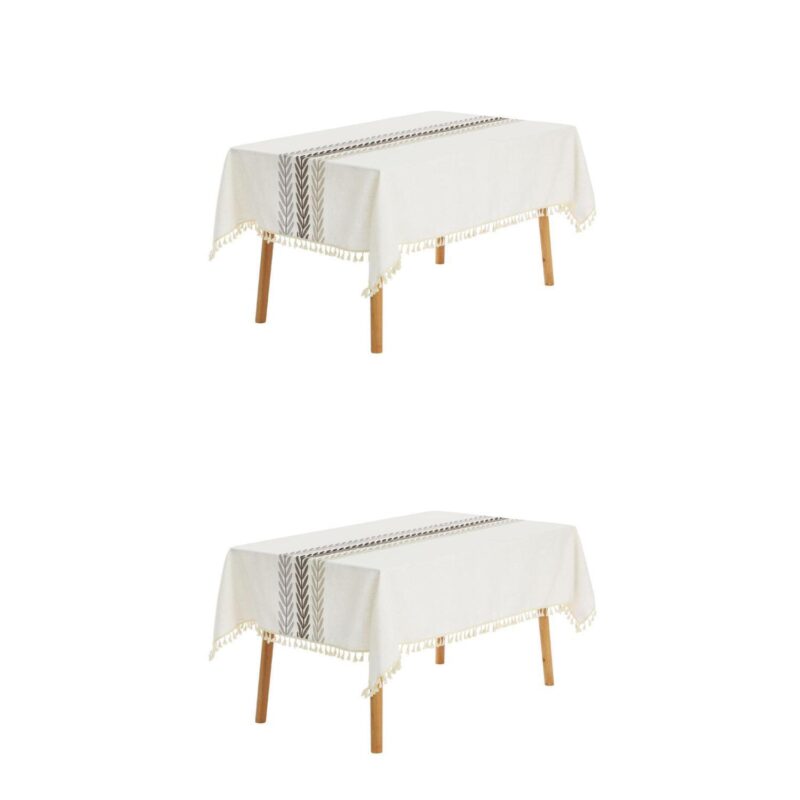 Rustic Tablecloth Cotton Linen Waterproof Table Cover With Tassels - Image 16