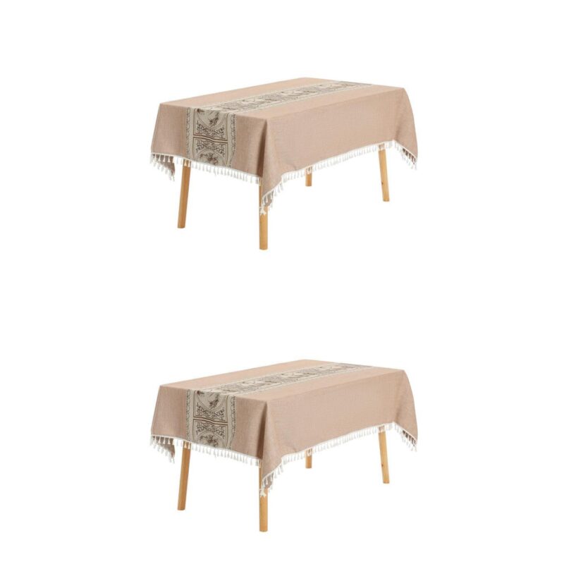 Rustic Tablecloth Cotton Linen Waterproof Table Cover With Tassels 55  X 87 - Image 9
