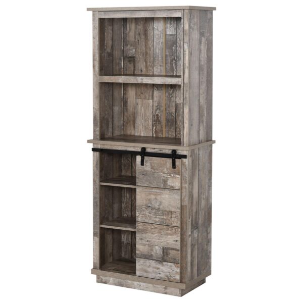 Rustic Wood Large Floor Cupboard Storage Cabinet W/5 Tier Shelves, Vintage Wood