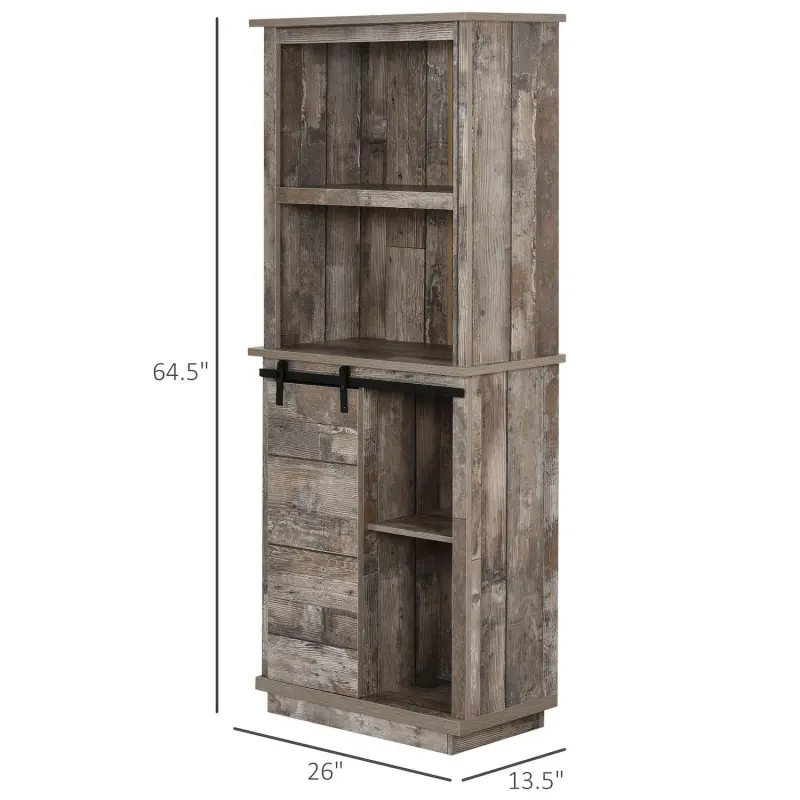 Rustic Wood Large Floor Cupboard Storage Cabinet W/5 Tier Shelves, Vintage Wood - Image 3