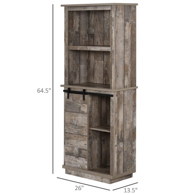 Rustic Wood Large Floor Cupboard Storage Cabinet W/5 Tier Shelves, Vintage Wood - Image 4