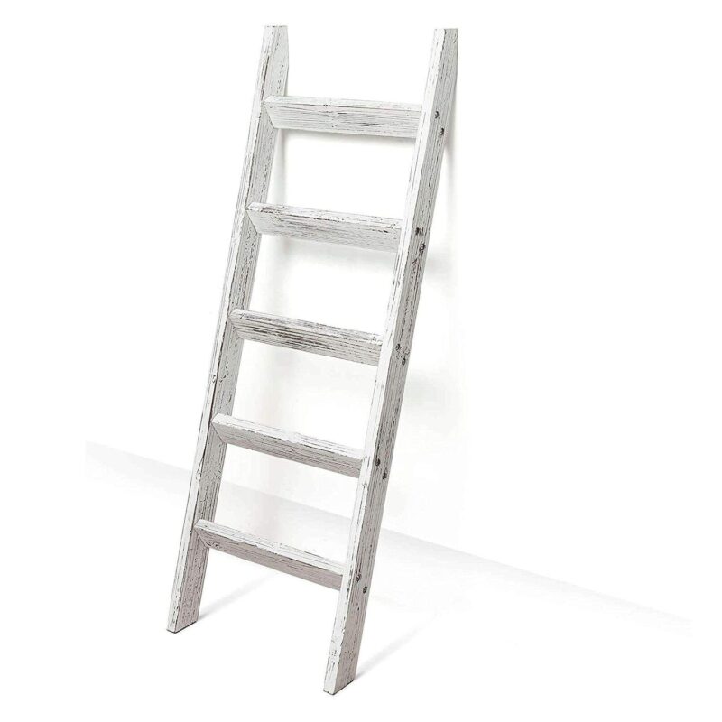 Rustic Wooden Ladder Shelf For Quilts And Farmhouse Decor - Image 3
