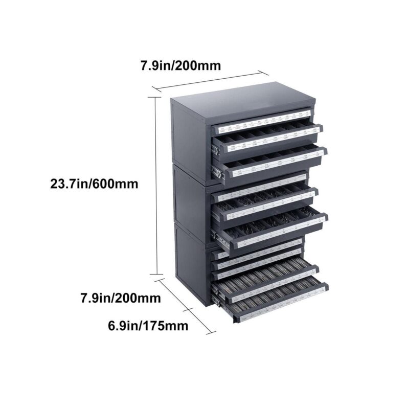 SKYSHALO Drill Bit Storage Cabinet, Includes 3 Three-Drawer Units for 1/16  to 1/2  and A-Z Letter Sizes, Plus Five-Drawer Organizer for Wire Gauge #1 to #60, Modular Design for Easy Stacking - Image 3