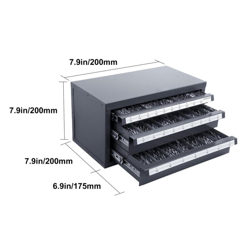 SKYSHALO Drill Storage Solution, Steel Three-Drawer Cabinet for Organizing Drills A-Z, Labelled Drill Bit Organizer, Stackable for Efficient Drill Bit Management - Image 5
