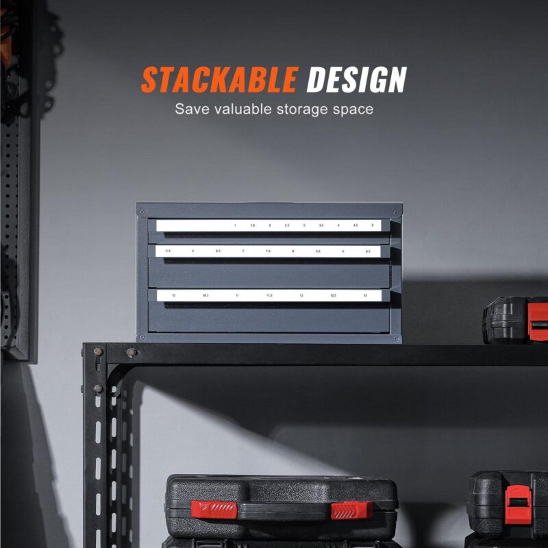 SKYSHALO Drill Storage Solution, 3-Tier Drill Bit Cabinet for Sizes 1mm-13mm, Metal Drill Bit Storage Cabinet with Labeling, Modular Drill Bit Holder for Organized Storage - Image 2