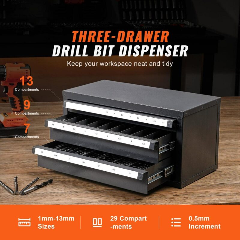 SKYSHALO Drill Storage Solution, 3-Tier Drill Bit Cabinet for Sizes 1mm-13mm, Metal Drill Bit Storage Cabinet with Labeling, Modular Drill Bit Holder for Organized Storage - Image 7