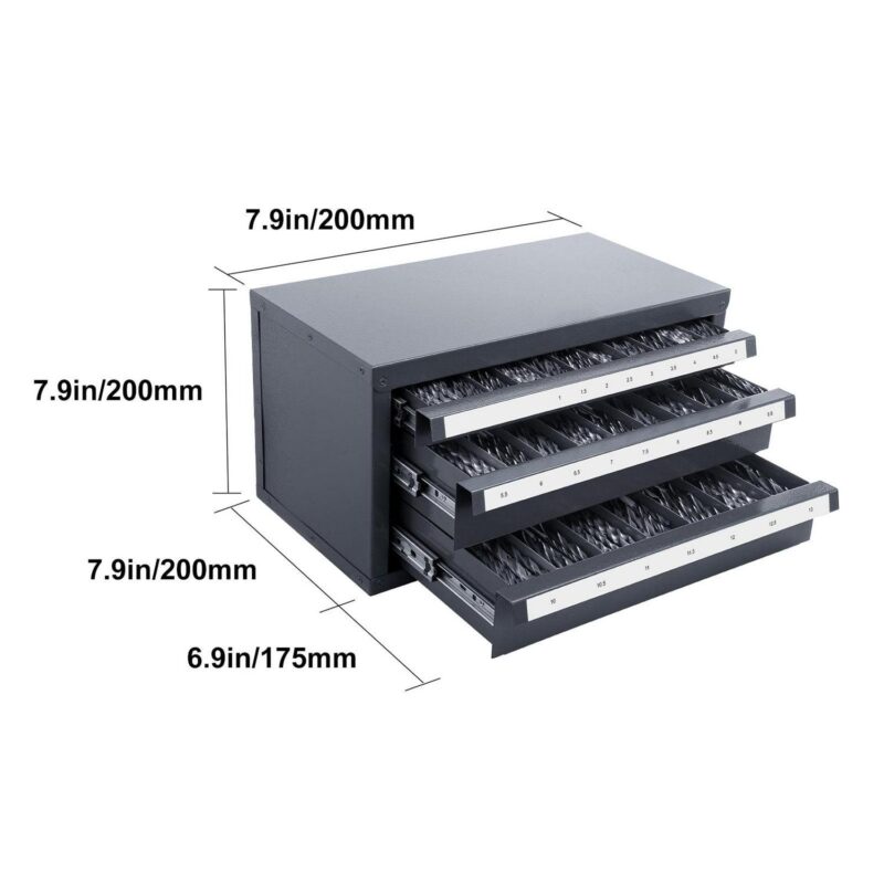SKYSHALO Drill Storage Solution, 3-Tier Drill Bit Cabinet for Sizes 1mm-13mm, Metal Drill Bit Storage Cabinet with Labeling, Modular Drill Bit Holder for Organized Storage - Image 9