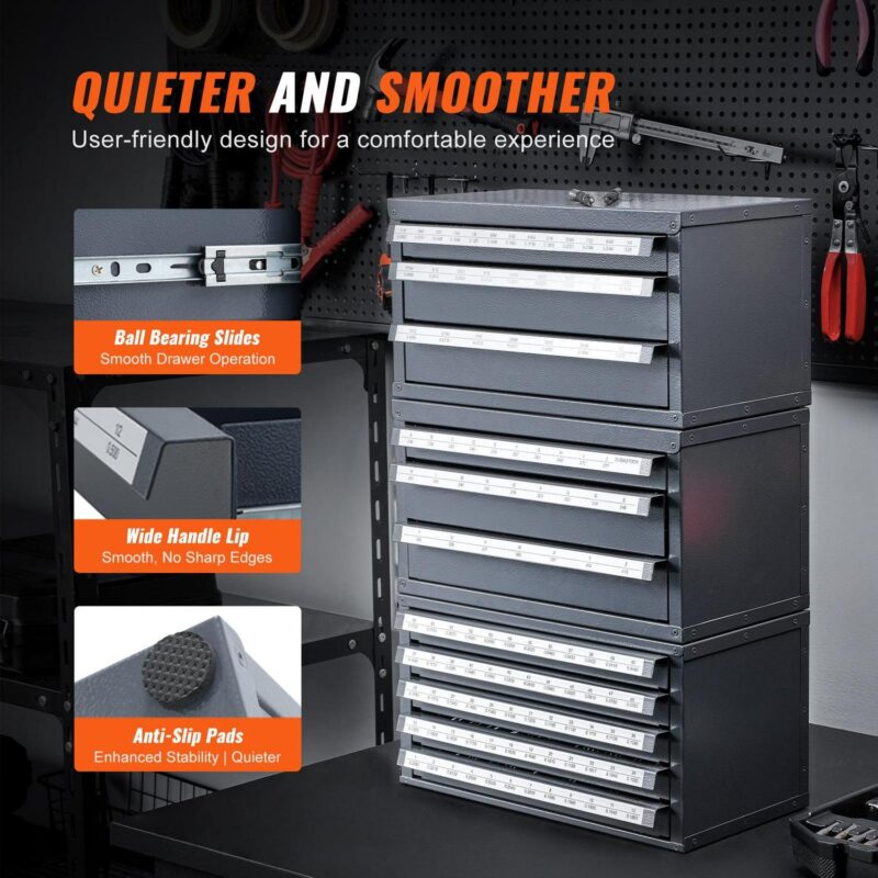 SKYSHALO Drill Storage Solution, Steel Three-Drawer Cabinet for Organizing Drills A-Z, Labelled Drill Bit Organizer, Stackable for Efficient Drill Bit Management - Image 4
