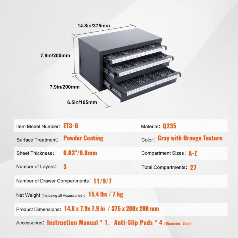 SKYSHALO Drill Storage Solution, Steel Three-Drawer Cabinet for Organizing Drills A-Z, Labelled Drill Bit Organizer, Stackable for Efficient Drill Bit Management - Image 7