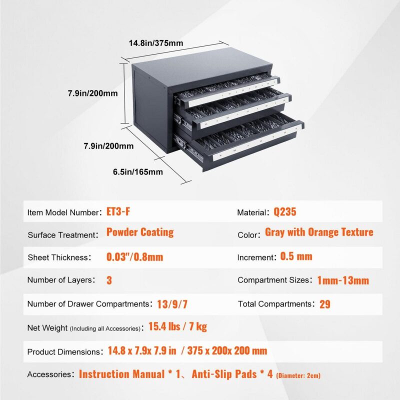SKYSHALO Drill Storage Solution, 3-Tier Drill Bit Cabinet for Sizes 1mm-13mm, Metal Drill Bit Storage Cabinet with Labeling, Modular Drill Bit Holder for Organized Storage - Image 5