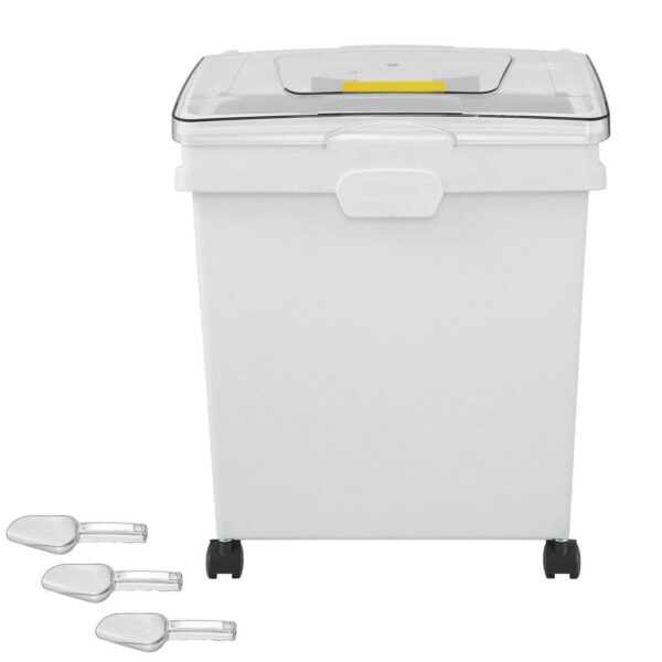 SKYSHALO Ingredient Bin, 10.5 Gallon Capacity Ingredient Storage Bin, PP Material Flour Bin with Wheels, White Shelf Ingredient Bin with Scoop and Sliding Lid, Commercial Storage Bin, 3 Pieces/Set