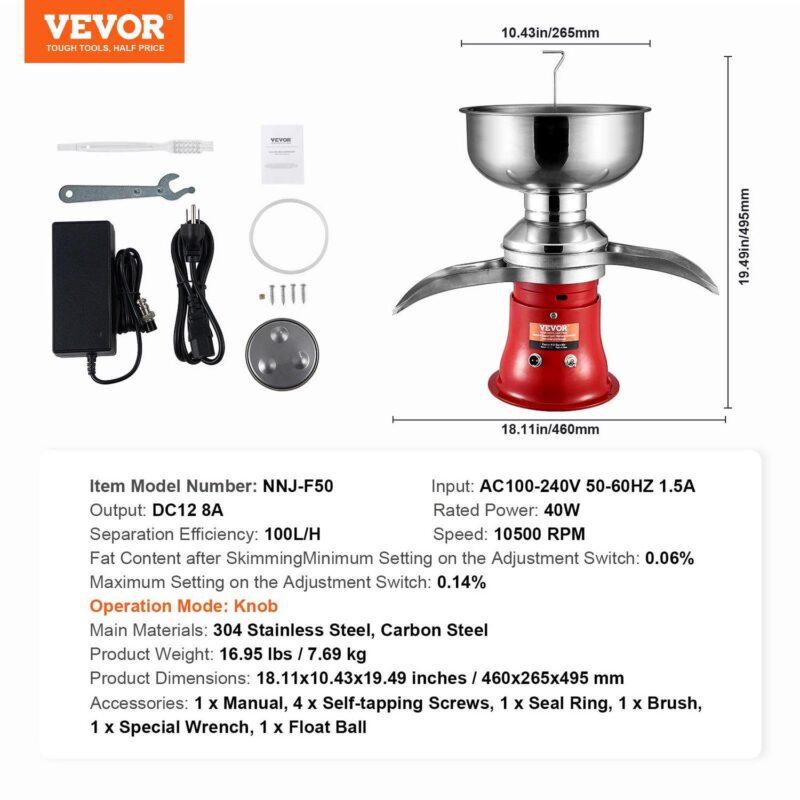 SKYSHALO Milk Cream Centrifugal Separator Electric Cream Separator 100L/H 100-240V - Image 7